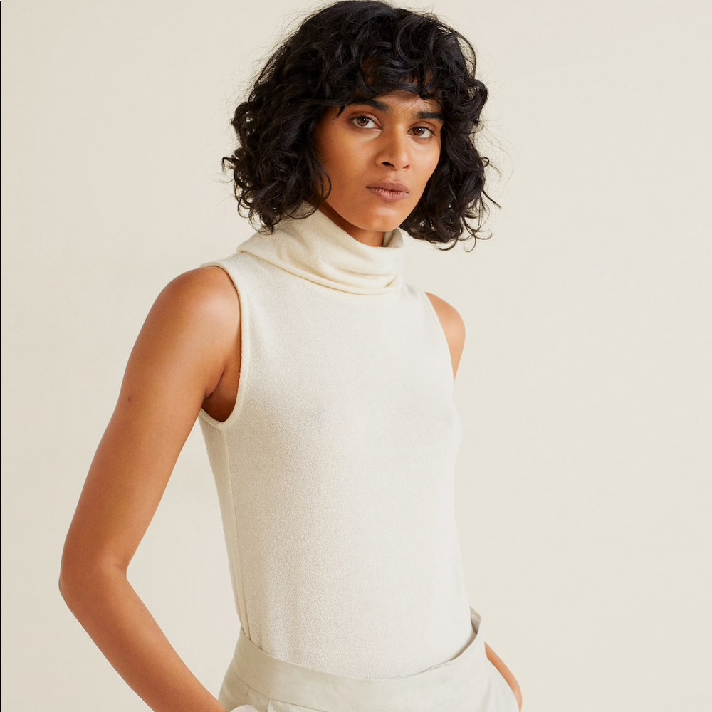 MANGO off white sleeveless cowl neck top